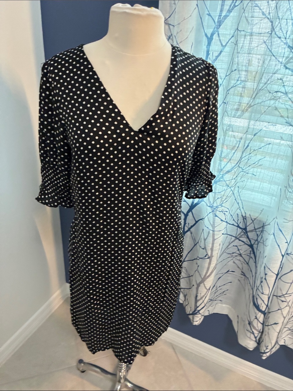 Vero Moda Black & White Polka Dot V-Neck Smock Dress